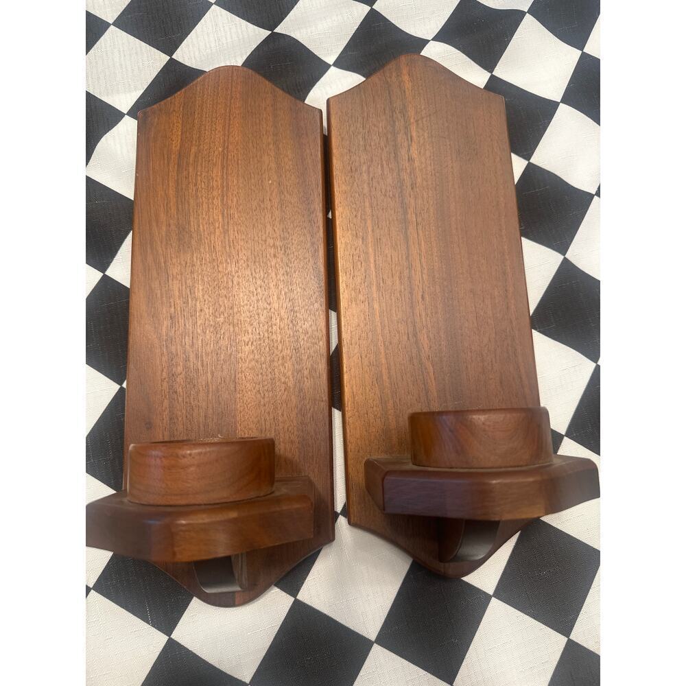 Mid century solid walnut wood sconce candleholder home decor vintage